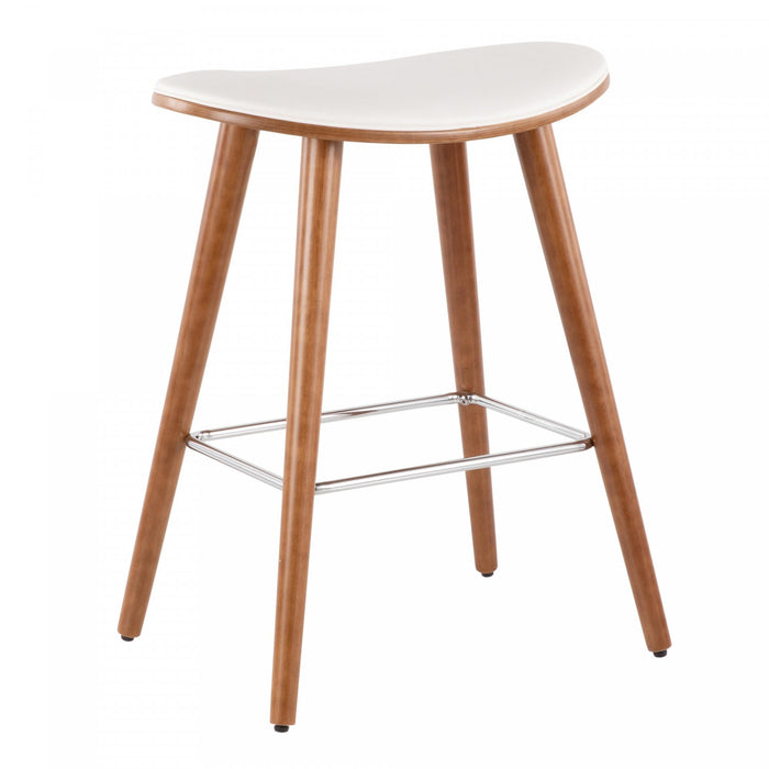 Tabouret moderne du milieu du 20e siècle Saddle de hauteur comptoir en similicuir blanc - ensemble de 2