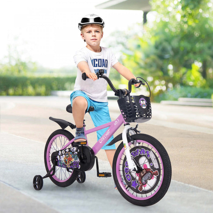 Costway 18\" Velo Pour Enfants Pour 4-8 Avec Guidon Reglable En Hauteur Et Frein A Main En Selle Violet