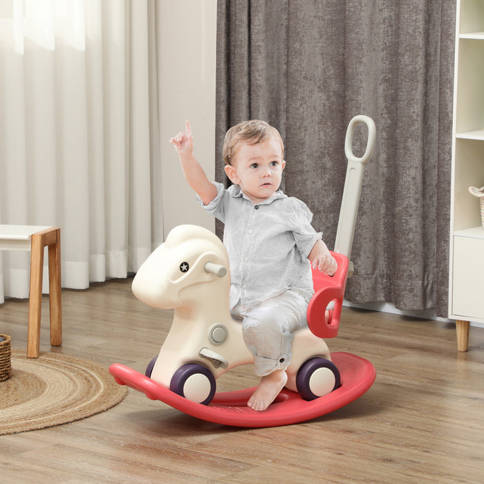Qaba Cheval A Bascule 4 En 1 Pour Bebe, Voiture A Pousser, Voiture Coulissante Avec Planche D'equilibre Amovible Et Poignee De Poussee, Pour 2 A 5 Ans, Rouge