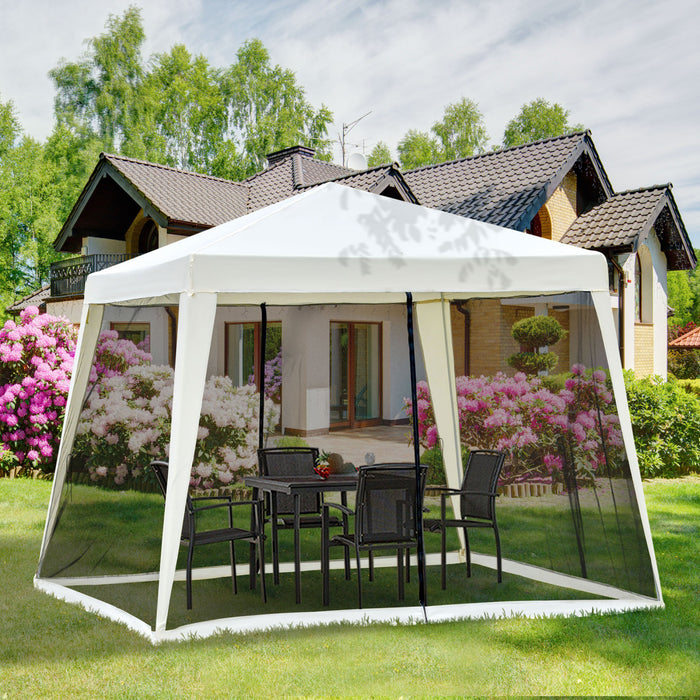 Outsunny 10x10pi Gazebo Tente Avec Filet Patio Auvent Activite De Fete En Plein Air Pare-soleil Jardin Abri Soleil Avec Murs En Maille Slant Leg Beige