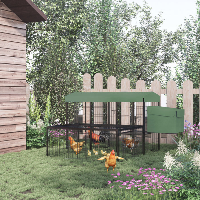 Pawhut Poulailler En Metal, Cage A Volaille Pour Poulailler D'exterieur Avec Auvent Resistant A L'eau, Couloir, Nichoir, Portes Verrouillables, Vert