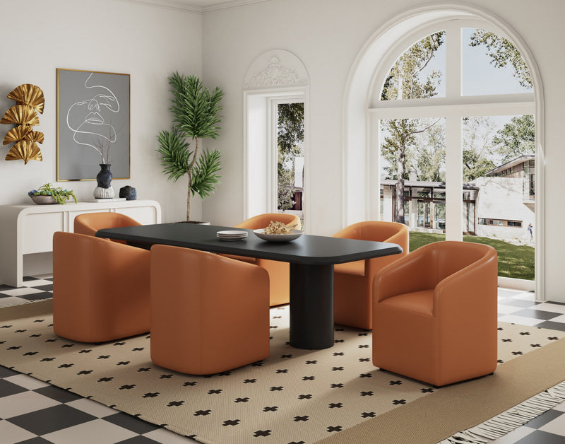 Fauteuil moderne Anna en cuir vegetalien couleur brun selle - Lot de 2