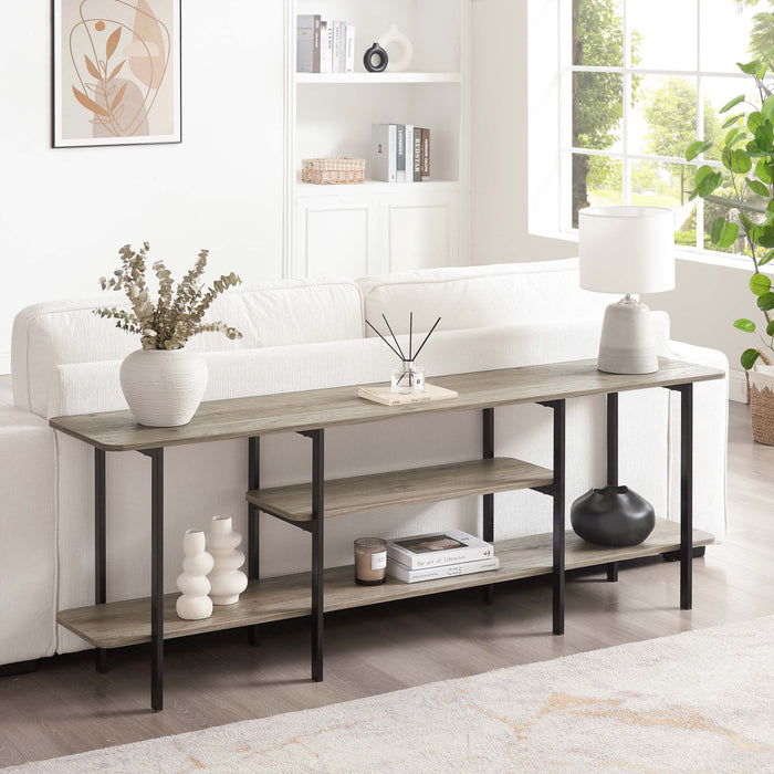 Table console contemporaine moderne Celine 180 cm en gris rustique (3 etageres)