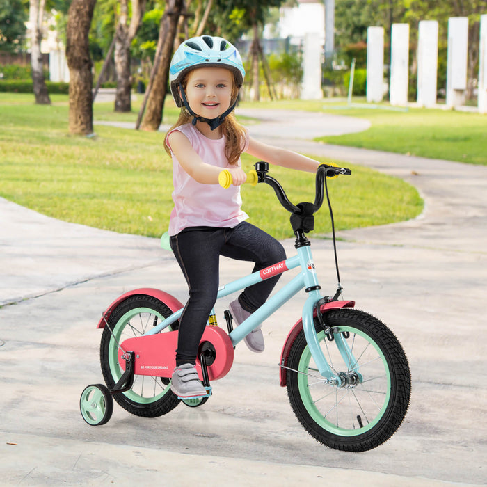 Costway 14\" Velo Pour Enfants Avec Guidon Reglable De Selle Roues D'entrainement Amovibles Frein A Main Rouge