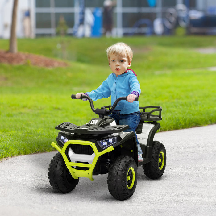 Qaba Quad, Vehicule Electrique Alimente Par Batterie 12 V Avec 4 Roues A Suspension A Ressort, Panier De Rangement, Phares Led, Musique, Pour Garcons Et Filles, Vert