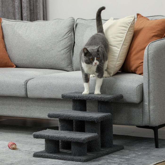 Pawhut Escalier A Gratter Pour Chat A Plusieurs Niveaux, 3 Marches Avec Moquette, Gris