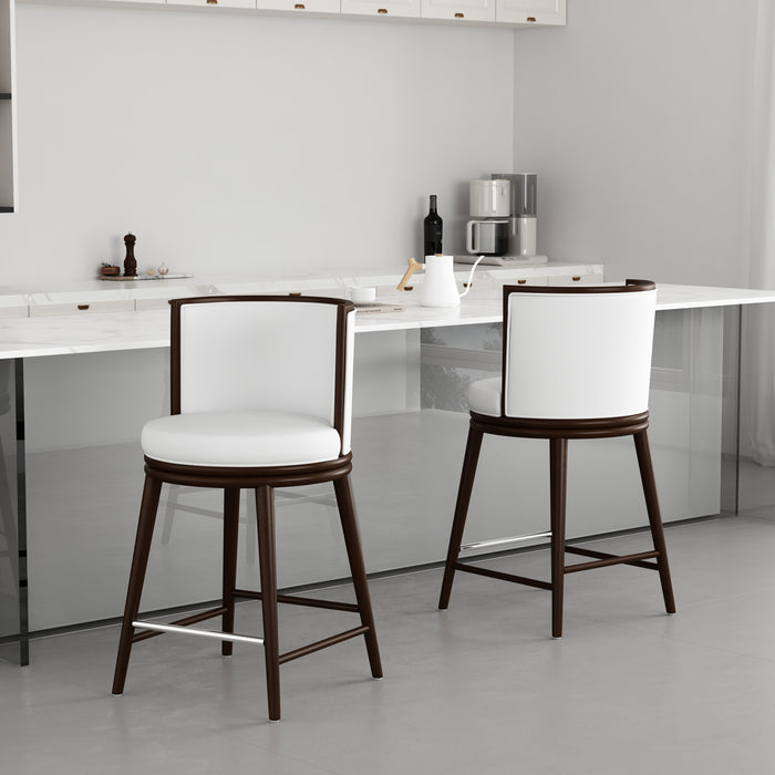 Tabouret de comptoir moderne en bois et tissu Evalyn blanc - Lot de 2