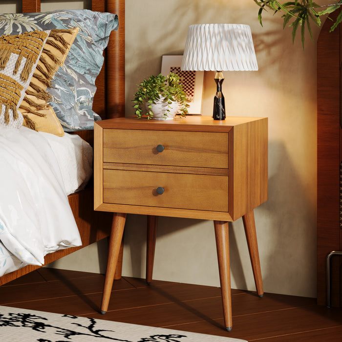 Emma Table de Nuit Moderne Mid-Century avec 2 Tiroirs, Naturel