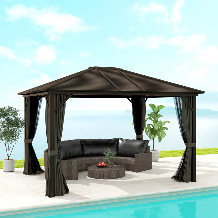 Outsunny Abri De Jardin De Luxe A Toit Rigide De 10 Pi X 12 Pi Avec Rideaux Et Filet, Gris