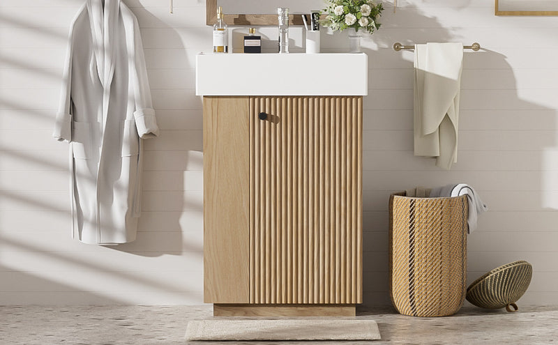 Evelyn Meuble-Lavabo Moderne avec Vasque en Ceramique et Rangement Intelligent, Naturel