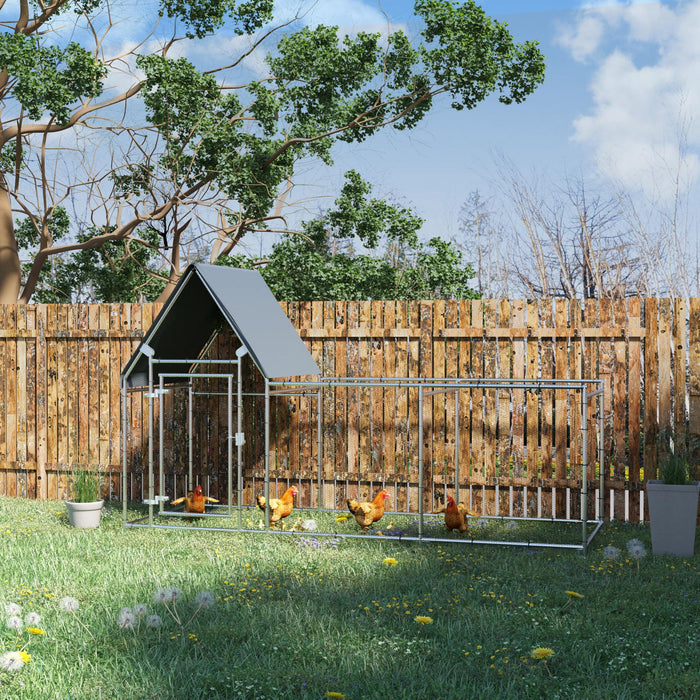 Pawhut Grand Poulailler Galvanise, Cage De Poulailler Pour Poules, Clapier En Metal Avec Couvercle Resistant A L'eau Pour Ferme D'arriere-cour Exterieure, 119\" X 42\" X 68\"