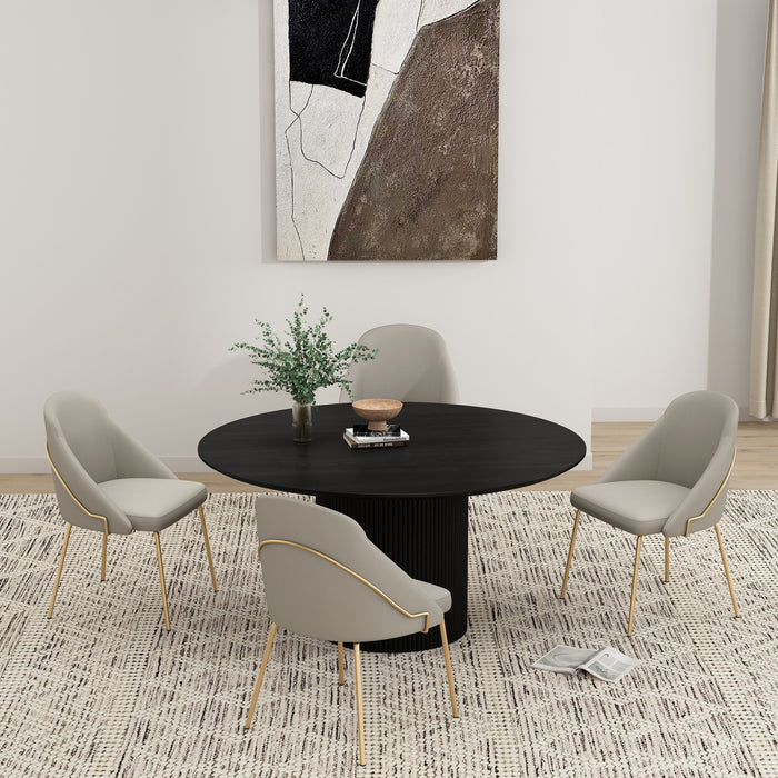 Chaise de salle a manger moderne Gracie en cuir vegetalien et metal, gris pierre et or - Lot de 4