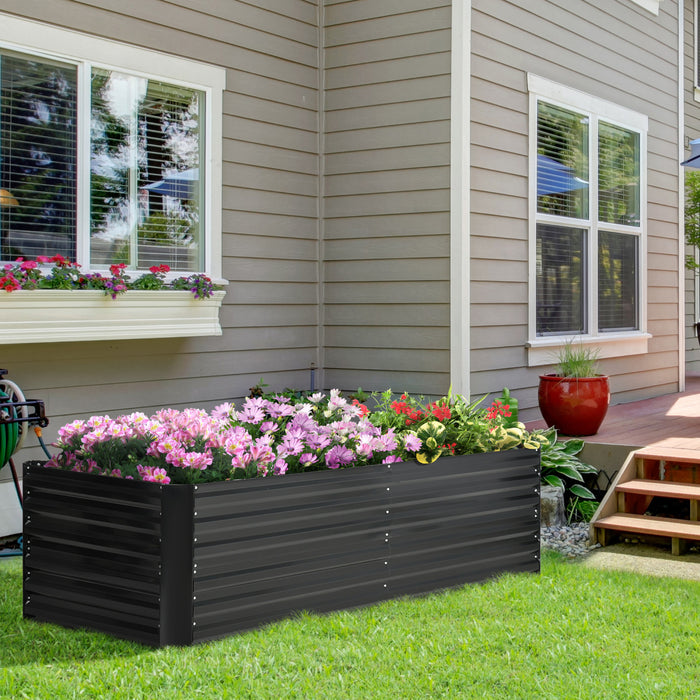 Outsunny Jardiniere Surelevee, 71\" X 36\" X 23\" Jardinieres En Acier Galvanise Pour Plantes D'exterieur Avec Tiges Renforcees Pour Legumes, Fleurs Et Herbes, Noir
