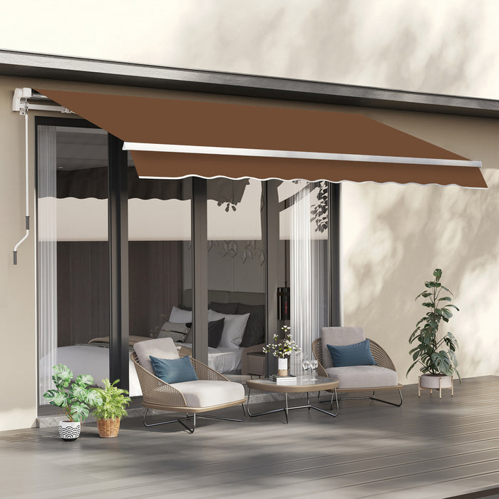 Outsunny 10x8pi Auvent De Terrasse Retractable Manuel Resistant A L'eau Pare-soleil Terrasse Exterieure Fenetre Porte Auvent Abri Cadre En Aluminium Cafe