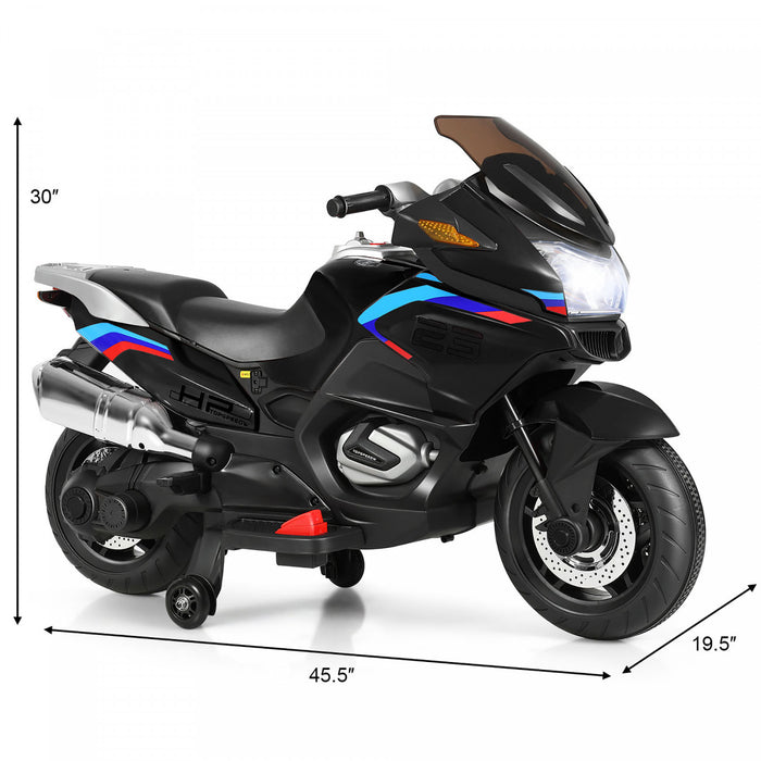 Moto Electrique 12v Pour Enfants Avec Roues D'entrainement Et Eclairage, Noir