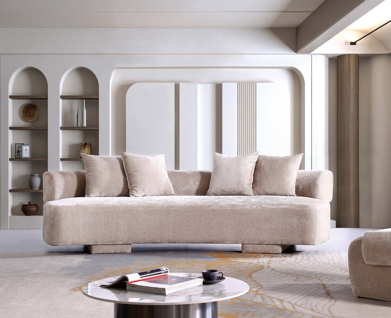 Canape en chenille beige Verandah Mid-Century Modern 112\"
