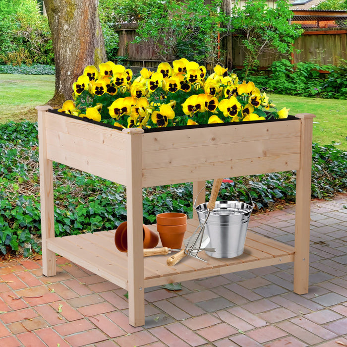 Outsunny Jardiniere Surelevee En Bois Avec Etagere De Rangement