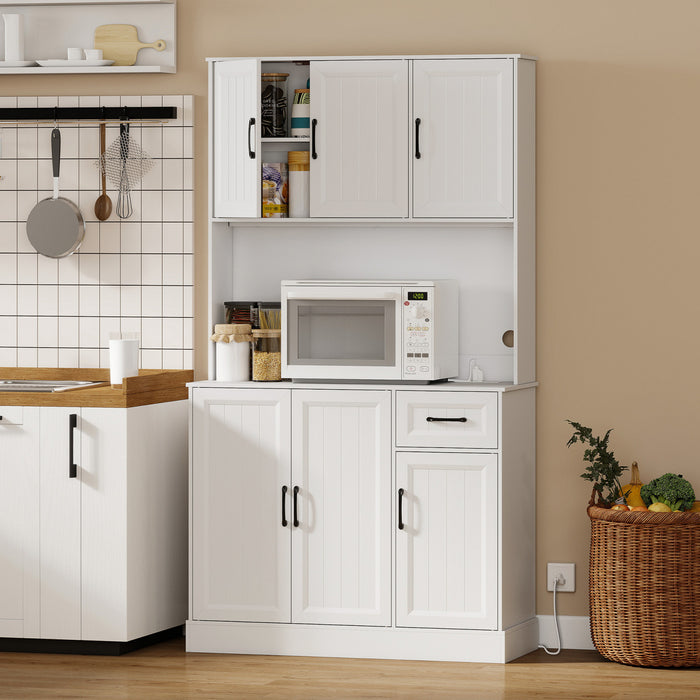 HOMCOM Armoire de cuisine 71\" avec station de charge, blanc