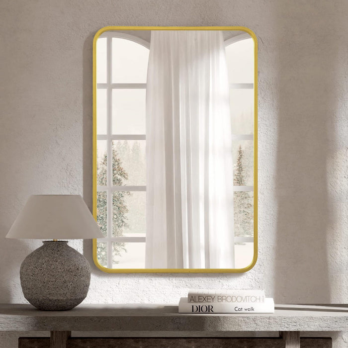 Miroir rectangulaire Arcus 30 po x 40 po fabriqué à la main avec coin arrondi - doré