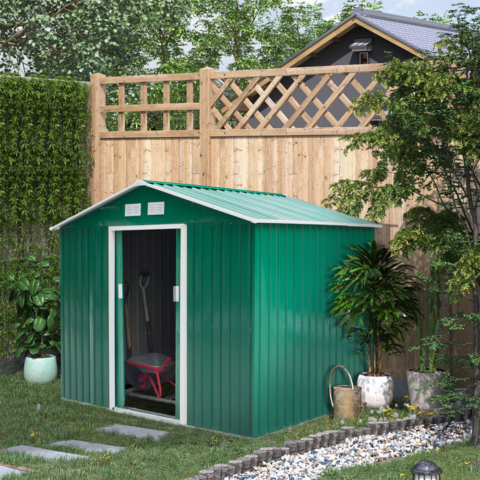 Outsunny Abri De Jardin 9.1'x 6.4' X 6.3' Avec Plancher En Acier Vert