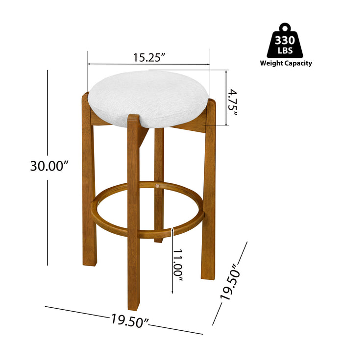Olivia – Lot de 2 tabourets de bar d’interieur en bois d’hevea avec assise ronde, structure durable et revetement en tissu