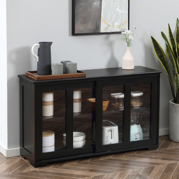 HOMCOM Buffet de cuisine modulable avec porte coulissante vitree