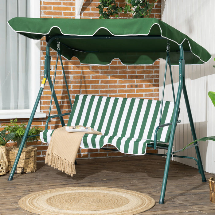Outsunny Balancoire De Patio A 3 Places Avec Auvent Reglable, Vert Et Blanc