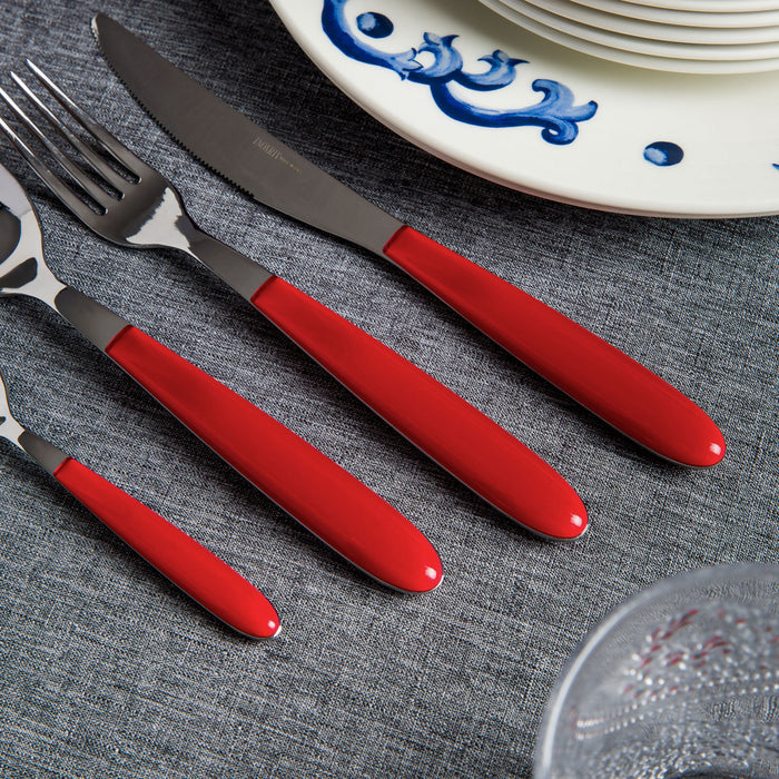 Ensemble De Couverts En Acier Inoxydable Italien Arimi Nilu 24 Pieces - Service Pour 6 Personnes - Manche Rouge