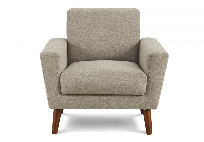 Chaise D'Appoint Rembourre, 34\"L, Tissu Marron Clair, Pieds En Bois De Noyer, Mid-Century