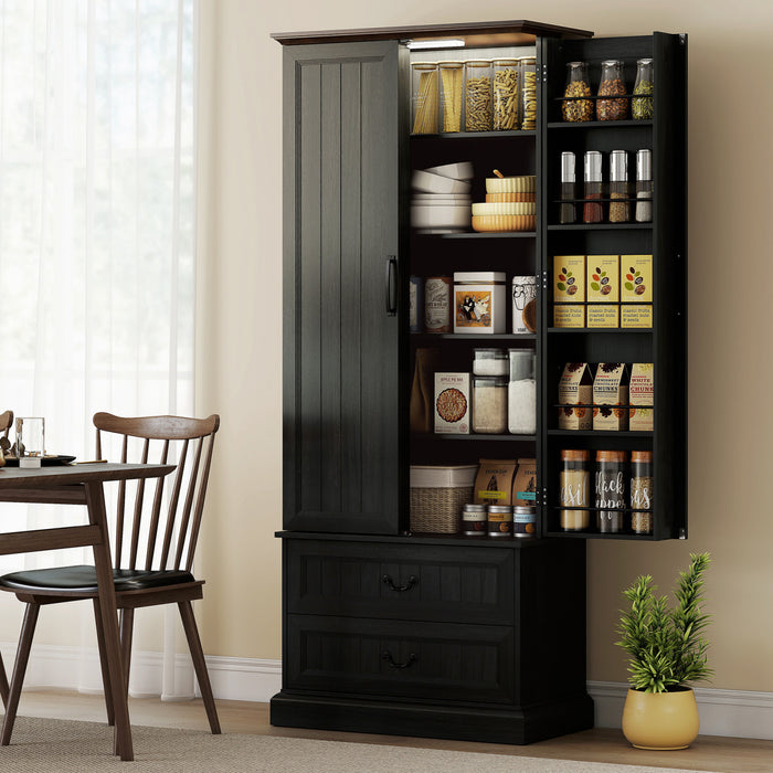 HOMCOM Armoire de cuisine 72\" avec eclairage LED et etageres de porte, Noir
