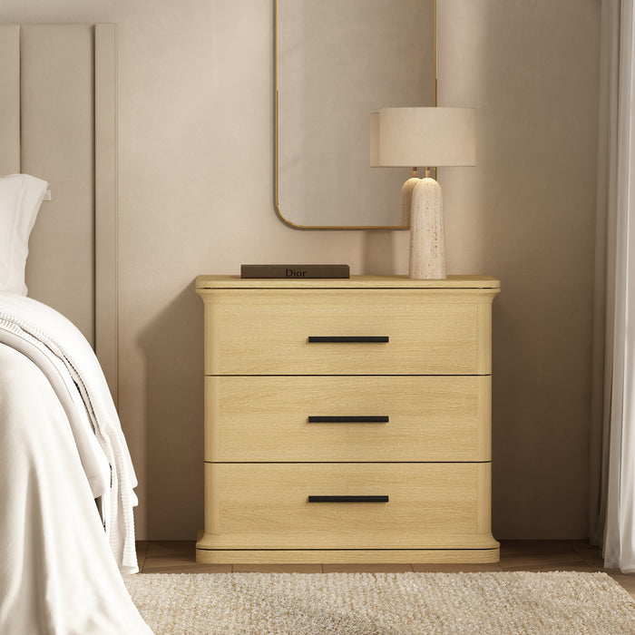 Table de nuit traditionnelle Clifford en chene naturel (3 tiroirs)