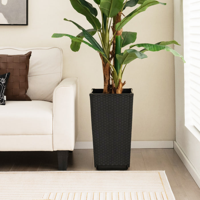 Costway 2pcs Outdoor Wicker Flower Pot 22,5 \"planters Hauts Avec Trou De Drainage Noir