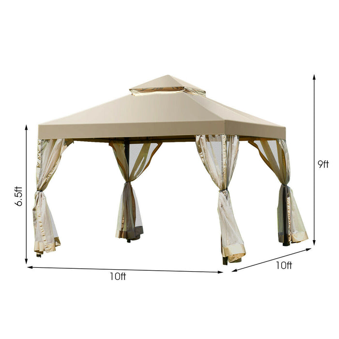 Costway 2-tier 10’x10’ Gazebo Abri Auvent Tente Patio Jardin Structure Sans Vis Brun