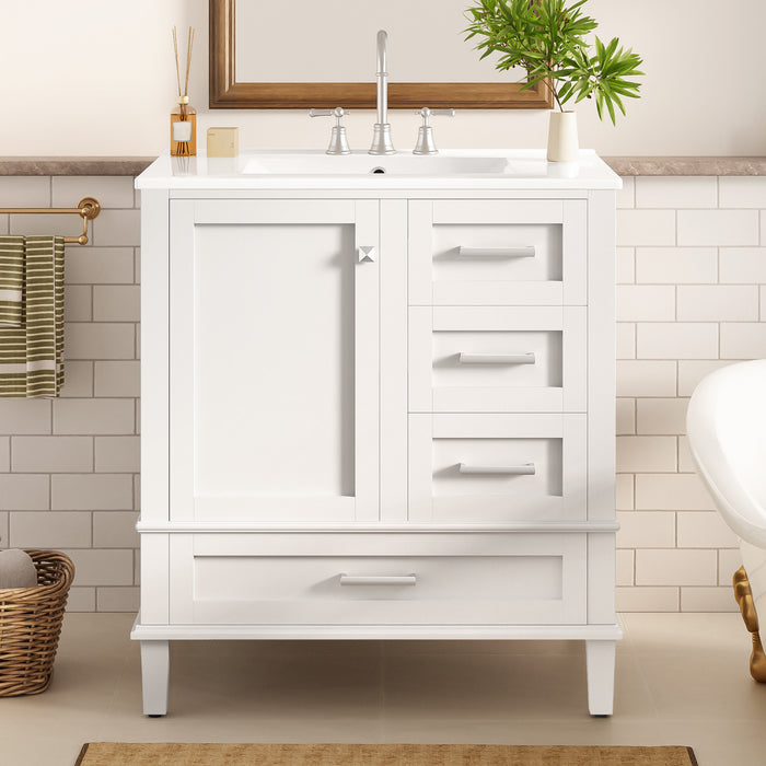 Oliver Meuble-lavabo de salle de bain en bois massif avec lavabo integre et rangement intelligent, blanc