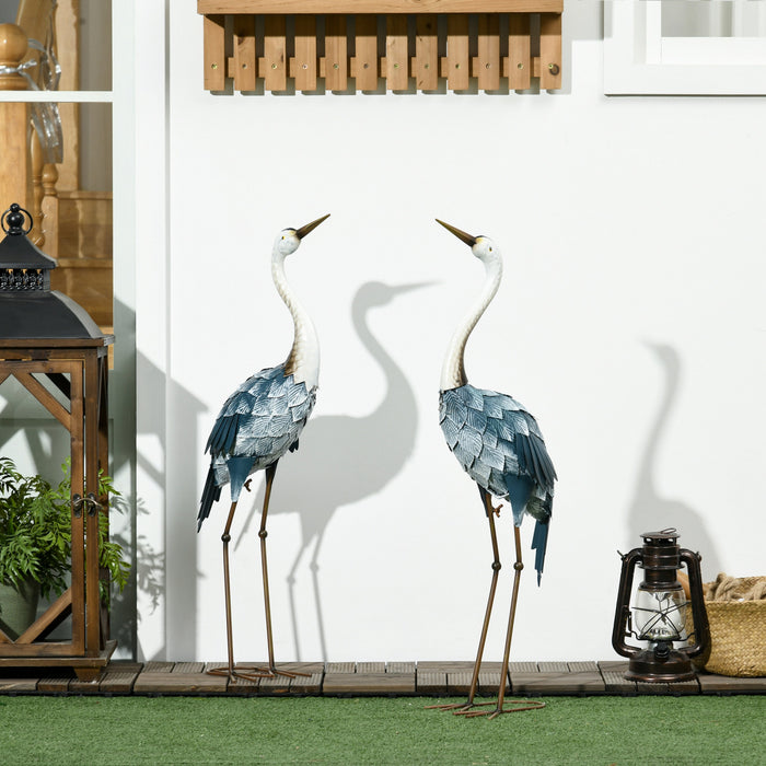 Outsunny Statues De Jardin De Grue En Metal, 2 Pcs, Sculptures D'oiseaux
