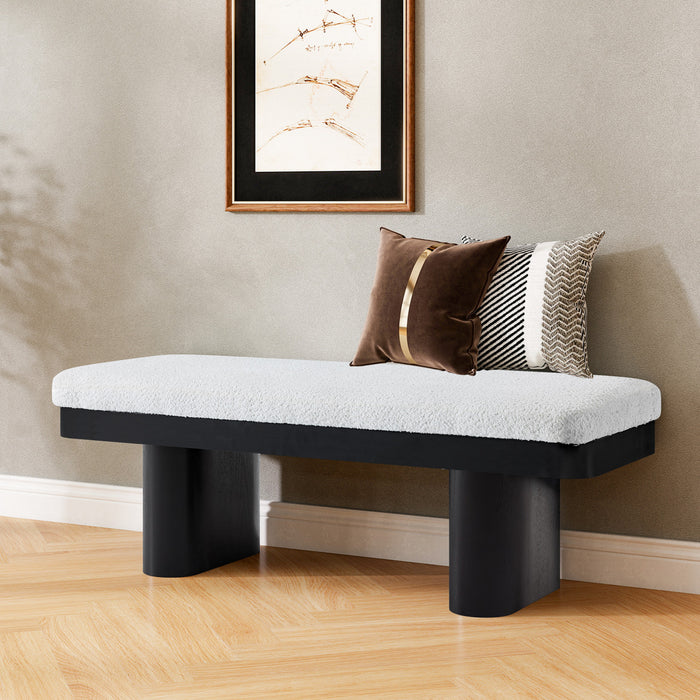 Olivia Banc Ottoman en Bois de 47,5\" avec Tissu en Velours Teddy et Pieds en Bois, Noir