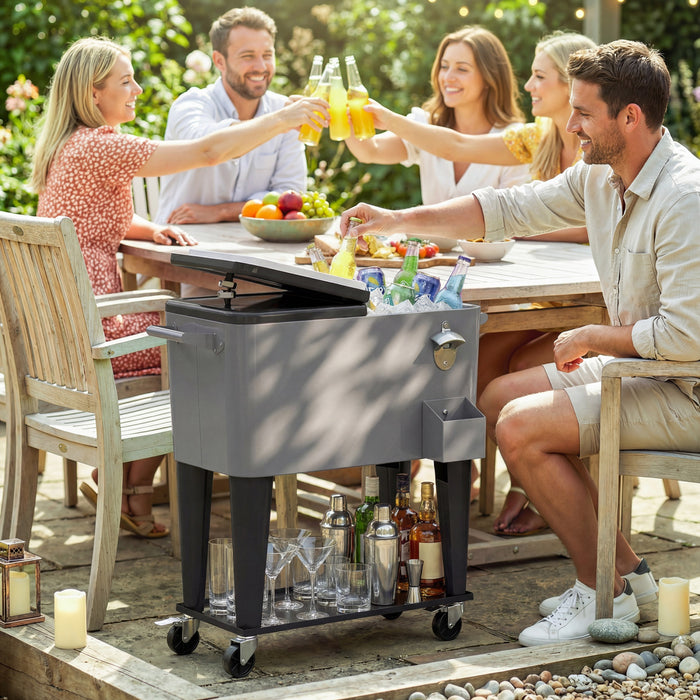 Outsunny Glaciere de Patio a Roulettes avec Drainage, Noir et Gris