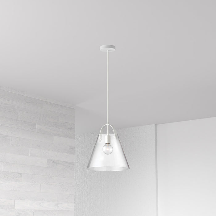 Luminaire suspendu moyen Polly de Dainolite en verre transparent, avec fini blanc mat et 1 ampoule