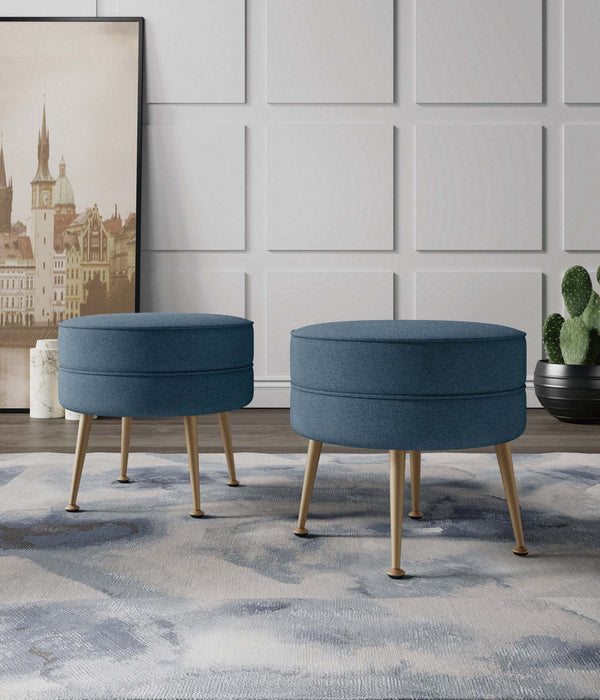 Lot de 2 poufs d’appoint Bailey style milieu du siecle moderne, rembourres, bleu