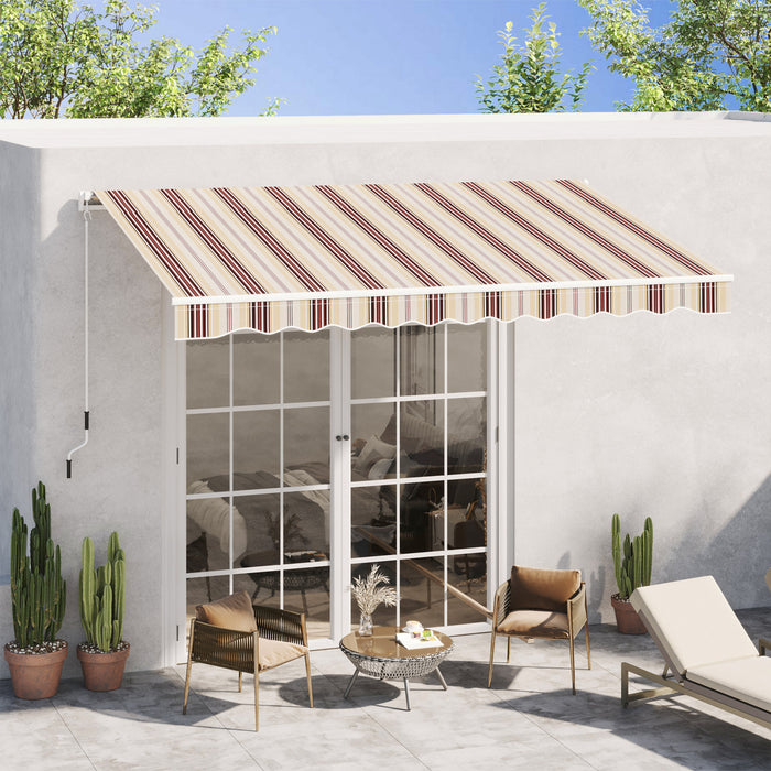 Outsunny 13' X 8' Auvent De Terrasse Retractable Manuel Resistant A L'eau Pare-soleil Exterieur Pont Fenetre Porte Auvent Abri Cadre En Aluminium Rouge