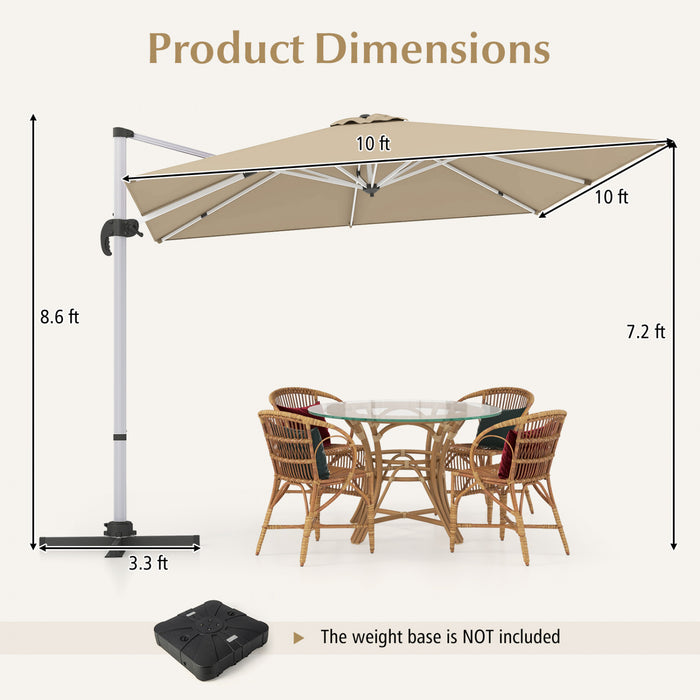 Costway Parasol d'exterieur a bras articule 10 pieds en aluminium suspendu deporte, avec rotation a 360° Beige