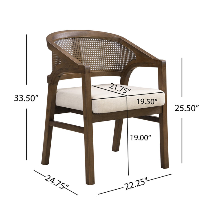 Liam Ensemble de 2 chaises de salle a manger confortables avec dossier en rotin et structure en bois de caoutchouc, noyer