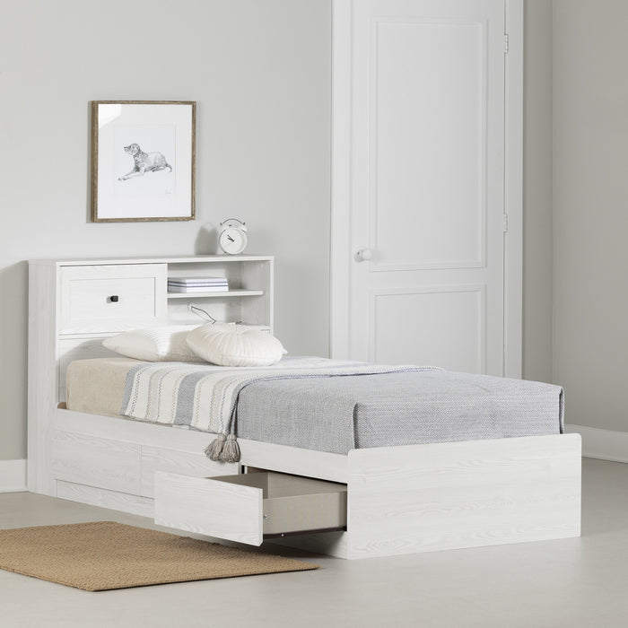 Hazen Ensemble Lit Matelot 3 Tiroirs Et Tete De Lit Bibliotheque Pin Blanc, De Meubles South Shore