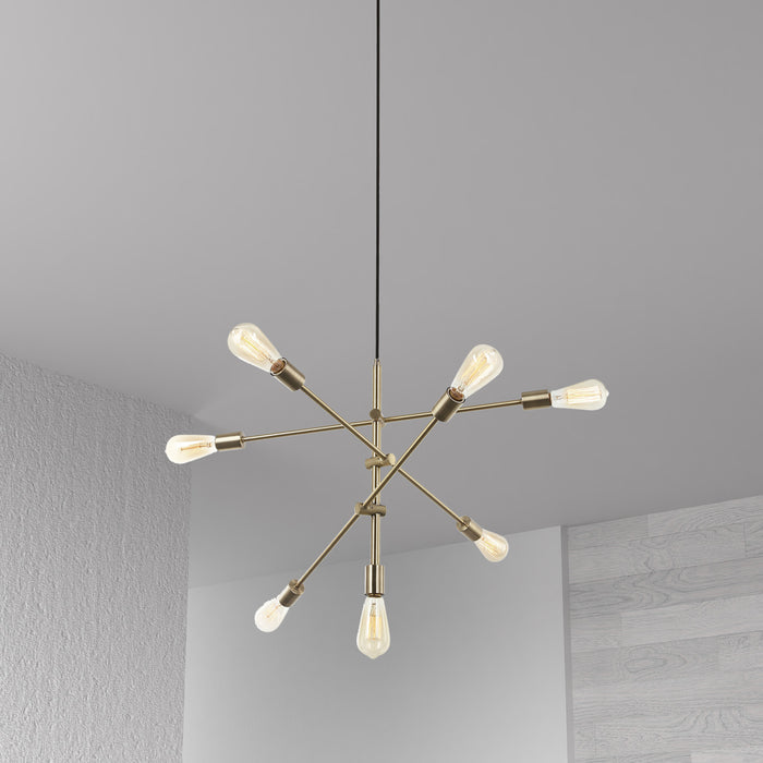 Luminaire suspendu Alexa réglable de Dainolite avec fini laiton vieilli et 7 ampoules