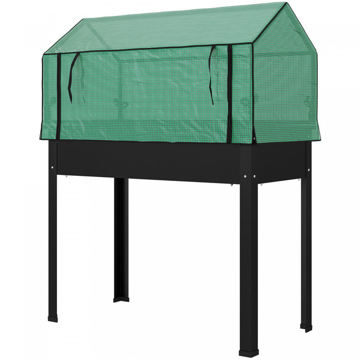 Outsunny Pot de fleurs sureleve avec housse de serre en plastique, Noir