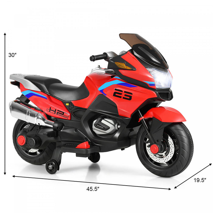 Moto Electrique 12v Pour Enfants Avec Roues D'entrainement Et Eclairage, Rouge