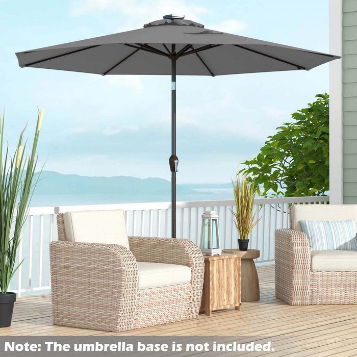 Parasol solaire Costway 10 pieds avec LED, parasol de marche inclinable en acier avec manivelle, exterieur gris