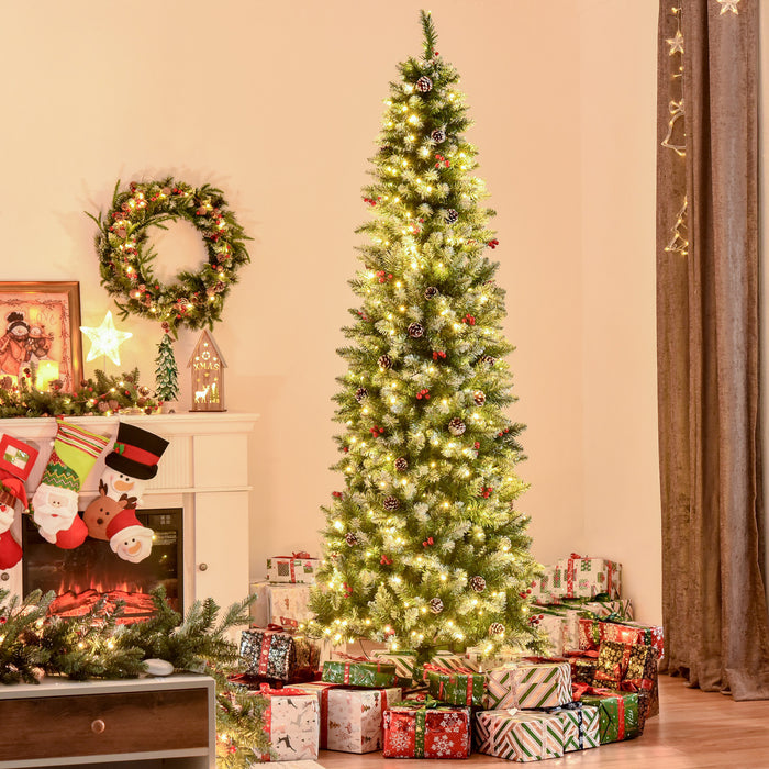 Homcom Arbre De Noel Artificiel Floque Pre-eclaire 7,5' Avec Pommes De Pin