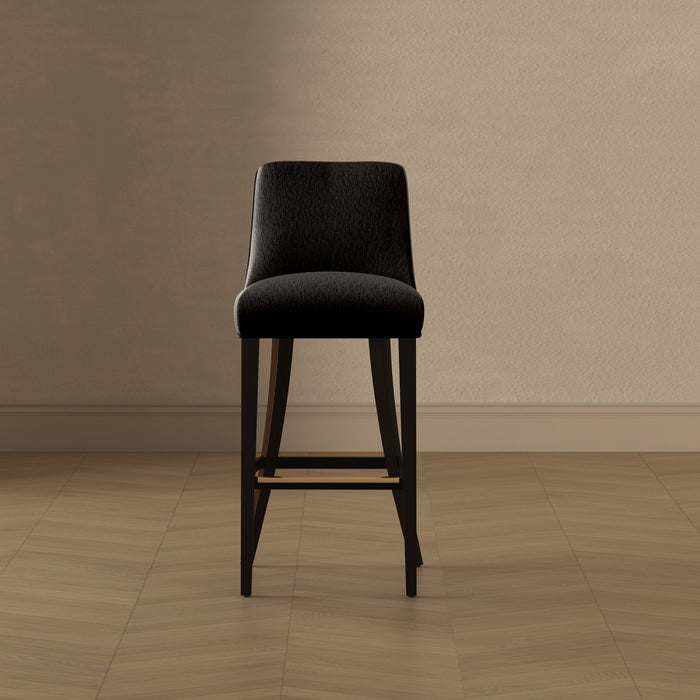 Tabouret de bar moderne Beever en bois et chenille, revetement noir