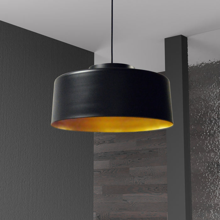 Luminaire suspendu Kup de Dainolite en métal, avec fini noir et doré et 1 ampoule